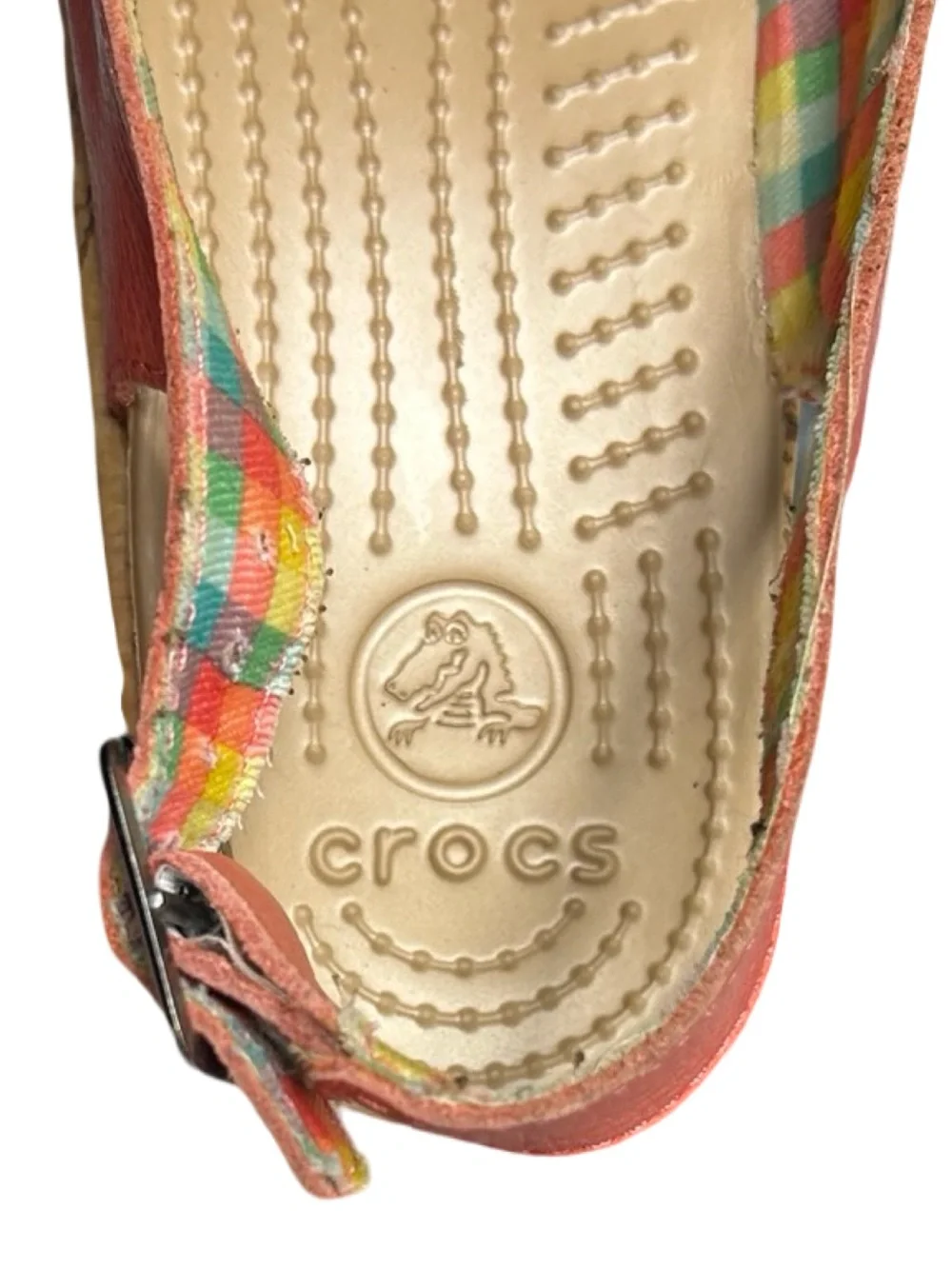 Crocs A-Leigh Coral Leather Cork Wedge Slingback Sandals Size 6